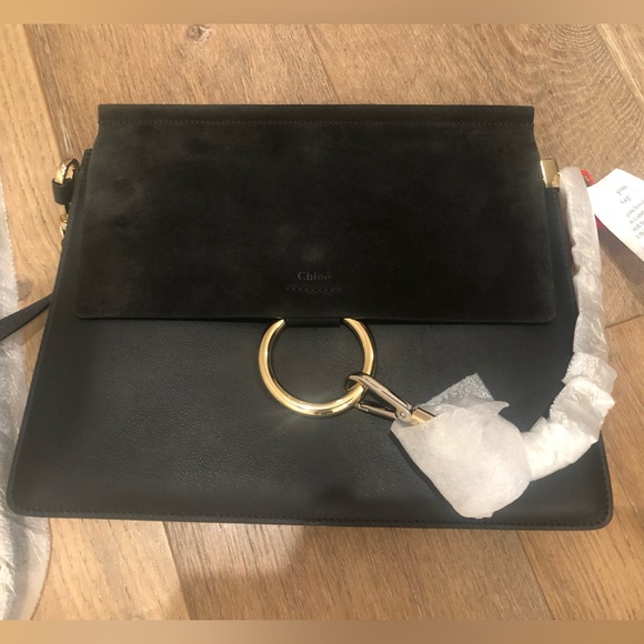 Chloé Medium Faye leather & suede shoulder bag- satchel.. new with tags black - Picture 1 of 6